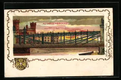 AK Wien, Augartenbrücke im Abendrot