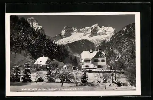 AK Hinterstoder /Ob. Öst., Gasthaus Koglhof mit Spitzmauer u. Gr. Priel