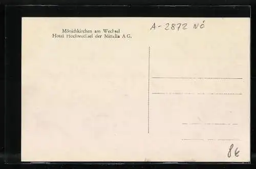 AK Mönichkirchen a. Wechsel, Hotel Hochwechsel der Mittella A.G., Leute, Auto