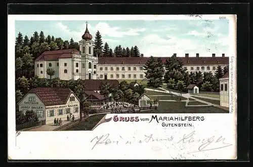 Lithographie Gutenstein, Gasthaus Josef Galler auf dem Mariahilfberg