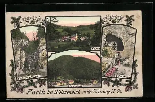 AK Furth bei Weissenbach /Triesting, Ortsansicht aus der Vogelschau, Türkenloch, Steinwandklamm