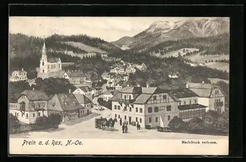 AK Prein a. d. Rax, Hotel Eggl und Kirche aus der Vogelschau