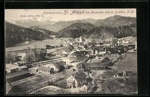 AK St. Aegyd am Neuwalde, Gesamtansicht mit Bergpanorama
