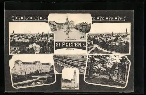 AK St. Pölten, Bahnhof, Amtsgebäude, Promenade
