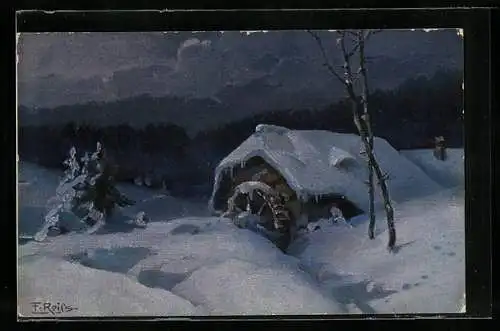Künstler-AK Fritz Reiss: Schwarzwälder Mühle im Winter