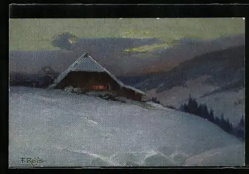 Künstler-AK Fritz Reiss: Winter im Schwarzwald