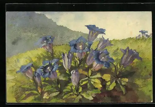 Künstler-AK Anna Haller: Blaue Glockenblumen