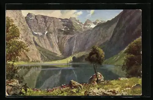 Künstler-AK Heinrich Hoffmann: Königsee, Der Obersee mit Kauner- und Röthswand und Teufelshörnern