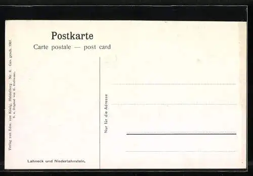 Künstler-AK Niederlahnstein, Ortsansicht mit Lahneck