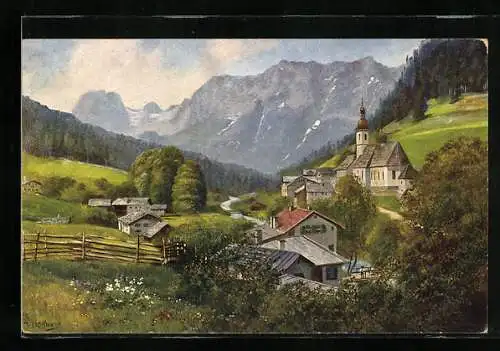 Künstler-AK Heinrich Hoffmann: Ramsau mit Reiteralpgebirge