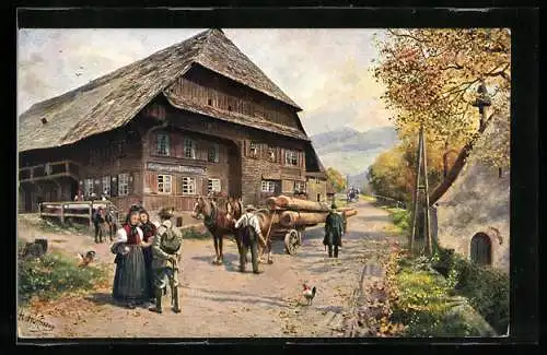 Künstler-AK H. Hoffmann: Schwarzwald, Gasthaus zum Himmelreich (Eingang ins Höllental)