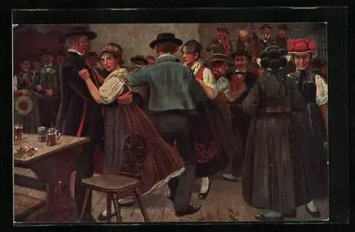 Künstler-AK Heinrich Hoffmann: Kinzigtal, Paare beim Tanz zur Kirchweihe