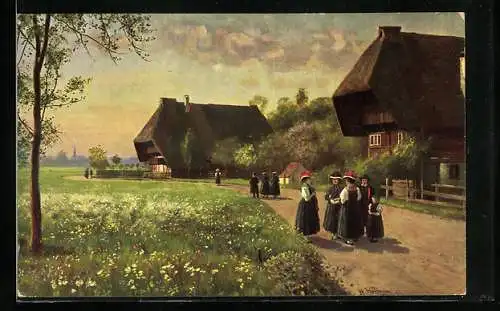 Künstler-AK H. Hoffmann: Schwarzwälderinnen am Sonntagmorgen