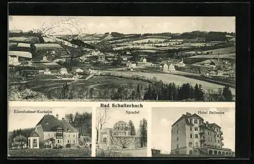 AK Bad Schallerbach, Eisenbahner-Kurheim, Sprudel und Hotel Bellevue