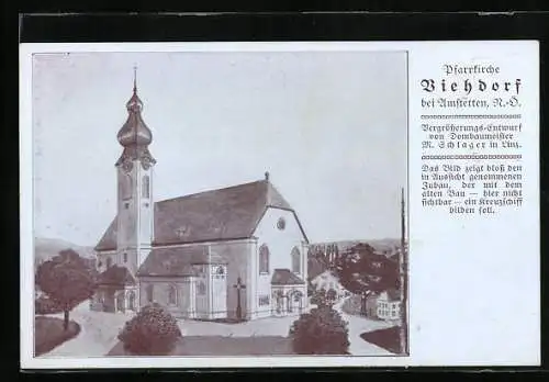 AK Viehdorf, Pfarrkirche, Entwurf von Dombaumeister M. Schlager aus Linz