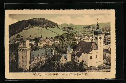 AK Waidhofen a. d. Ybbs, Ortsansicht mit Kirche und Burgturm