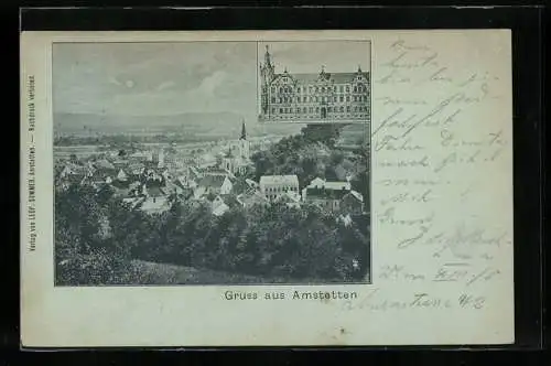 Mondschein-AK Amstetten, Blick über die Dächer