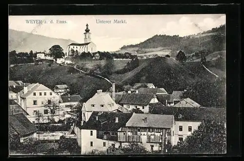 AK Weyer a. d. Enns, Unterer Markt aus der Vogelschau