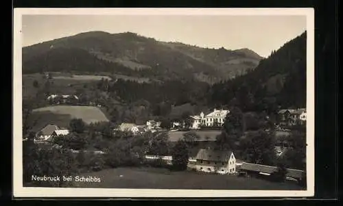 AK Neubruck b. Scheibbs, Totalansicht mit Bergpanorama