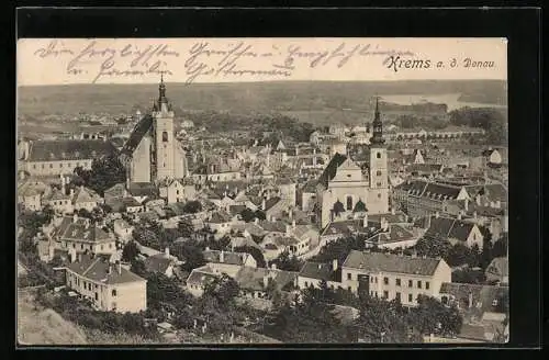 AK Krems a. d. Donau, Teilansicht mit Kirche