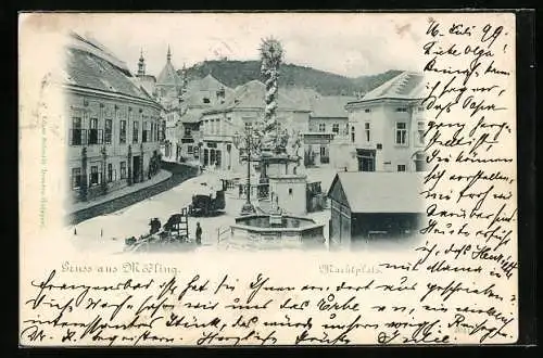 AK Mödling, Marktplatz mit Brunnen