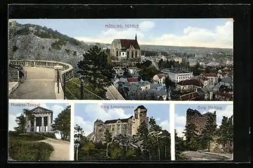AK Mödling, Totalansicht, Burg Liechtenstein, Burg Mödling, Husaren-Tempel
