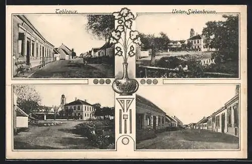 AK Untersiebenbrunn, Tableaux, Strassenansichten aus dem Ort