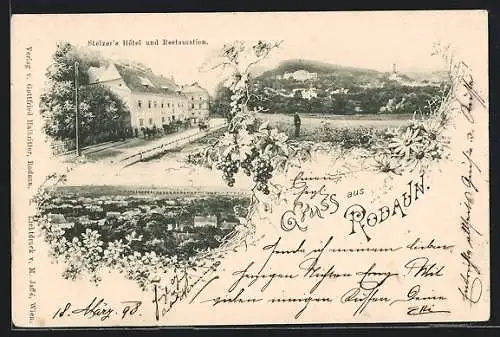 AK Rodaun /N.-Oe., Stelzers Hotel und Restauration mit Strasse, Ortsansicht mit Viadukt