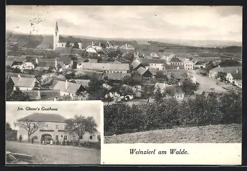 AK Weinzierl am Walde, Jos. Glasers Gasthaus, Ortsansicht aus der Vogelschau