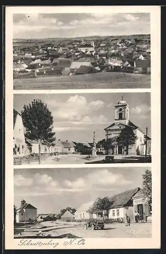 AK Schrattenberg /N.-Oe., Teilansicht, Kirche, Strassenpartie