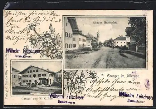 AK St. Georgen im Attergau, Gasthof und K. K. Post, Oberer Marktplatz