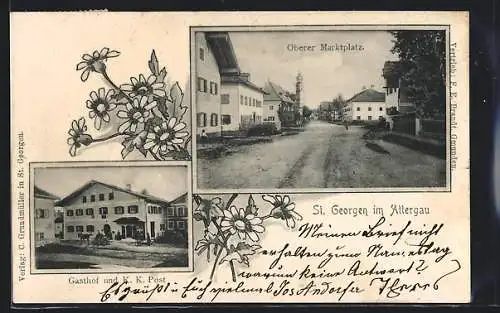 AK St. Georgen im Attergau, Gasthof und K. K. Post, Oberer Marktplatz
