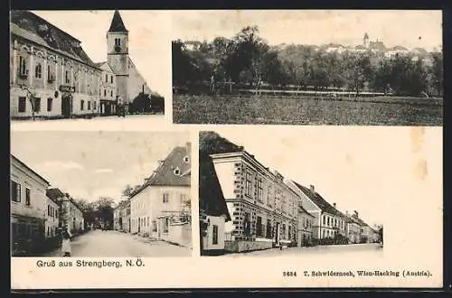 AK Strengberg /N.-Ö., Gasthof, Strassenpartie, Teilansicht