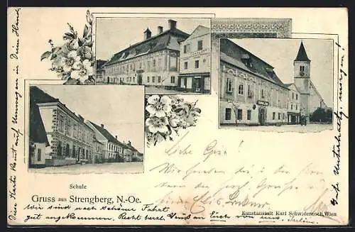 AK Strengberg /N.-Oe., Gasthaus, Geschäft Carlott, Strassenpartie