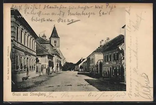 AK Strengberg, Strassenpartie mit Geschäften