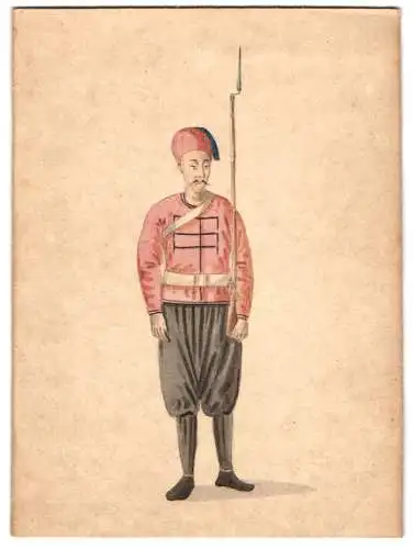 Handzeichnung Osmanischer Soldat in Uniform mit Gewehr, Türke