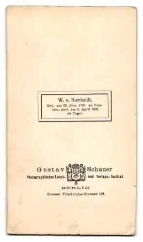 Fotografie Gustav Schauer, Berlin, Wilhelm von Humboldt mit Orden und Eisernes Kreuz