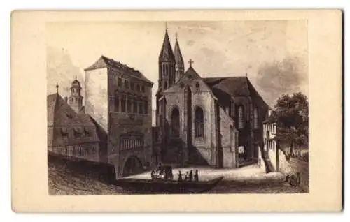Fotografie unbekannter Fotograf, Ansicht Würzburg, Blick auf die Burkhardskirche, nach einem Gemälde