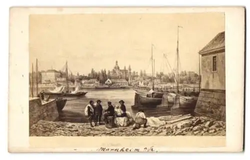 Fotografie unbekannter Fotograf, Ansicht Mannheim, Blick nach der Stadt mit Fischer, nach einem Gemälde