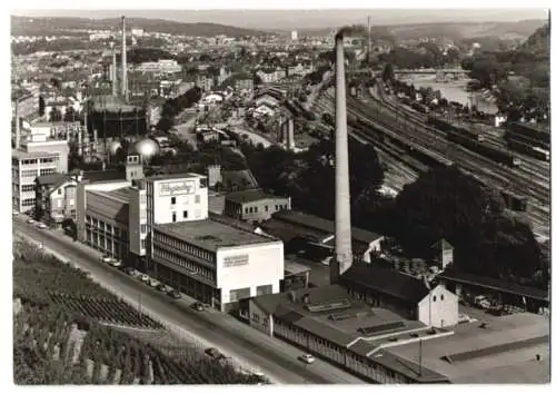 Fotografie unbekannter Fotograf, Ansicht Esslingen / Neckar, Hengstenberg-Fabrik neben Güterbahnhof / Eisenbahn-Anlagen