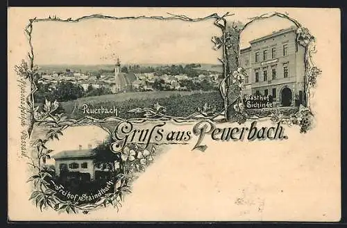 AK Peuerbach, Gasthof Sichinger, Freihof Staindlbach, Ortsansicht