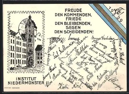 Künstler-AK Regensburg, Institut Niedermünster, studentische Szene 1929