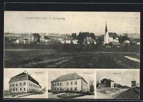 AK Taufkirchen, Gesamtansicht, Maierhof, Volksschule, Bahnhof