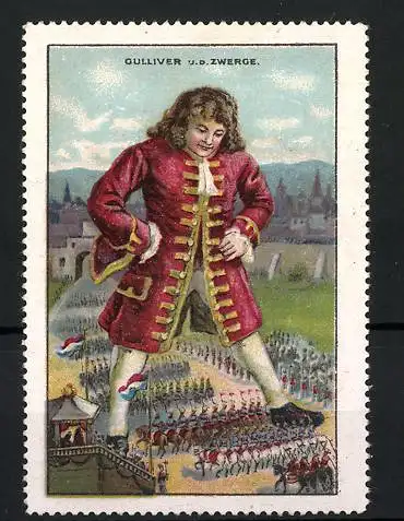Reklamemarke Gulliver's Reisen, Gulliver u. d. Zwerge, Szene