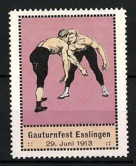 Reklamemarke Esslingen, Gauturnfest 1913, Ringer im Kampf