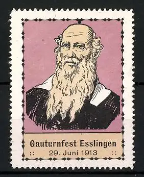 Reklamemarke Esslingen, Gauturnfest 1913, Portrait Turnvater Jahn
