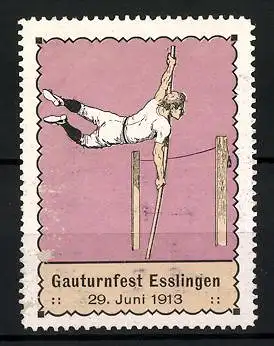 Reklamemarke Esslingen, Gauturnfest 1913, Sportler beim Stabhochsprung