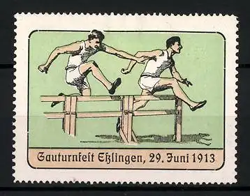 Reklamemarke Esslingen, Gauturnfest 1913, Sportler beim Hindernislaufen