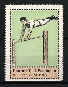 Reklamemarke Esslingen, Gauturnfest 1913, Sportler am Reck