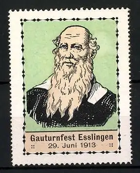 Reklamemarke Esslingen, Gauturnfest 1913, Portrait Turnvater Jahn